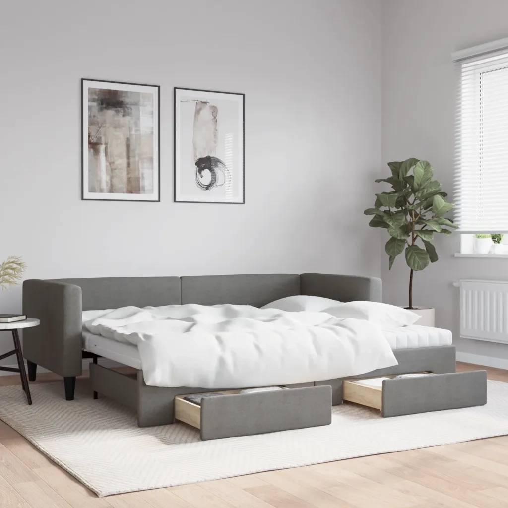 Divano letto | Sof¨¤ letto | Letto singolo Estraibile Cassetti Grigio Scuro 80x200cm Tessuto