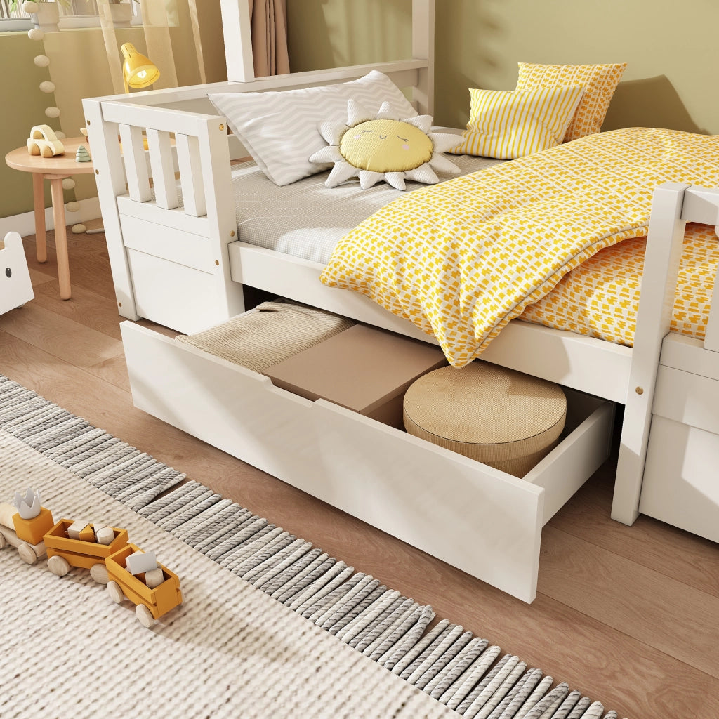 LETTO A CASTELLO 90/140x200 cm Legno Bianco e Naturale