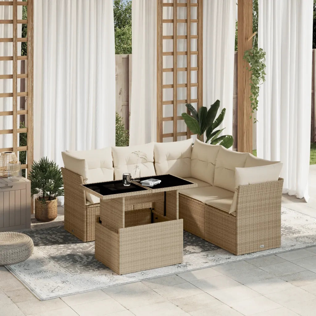 Set Divano da Giardino 6 pz con Cuscini Beige in Polyrattan