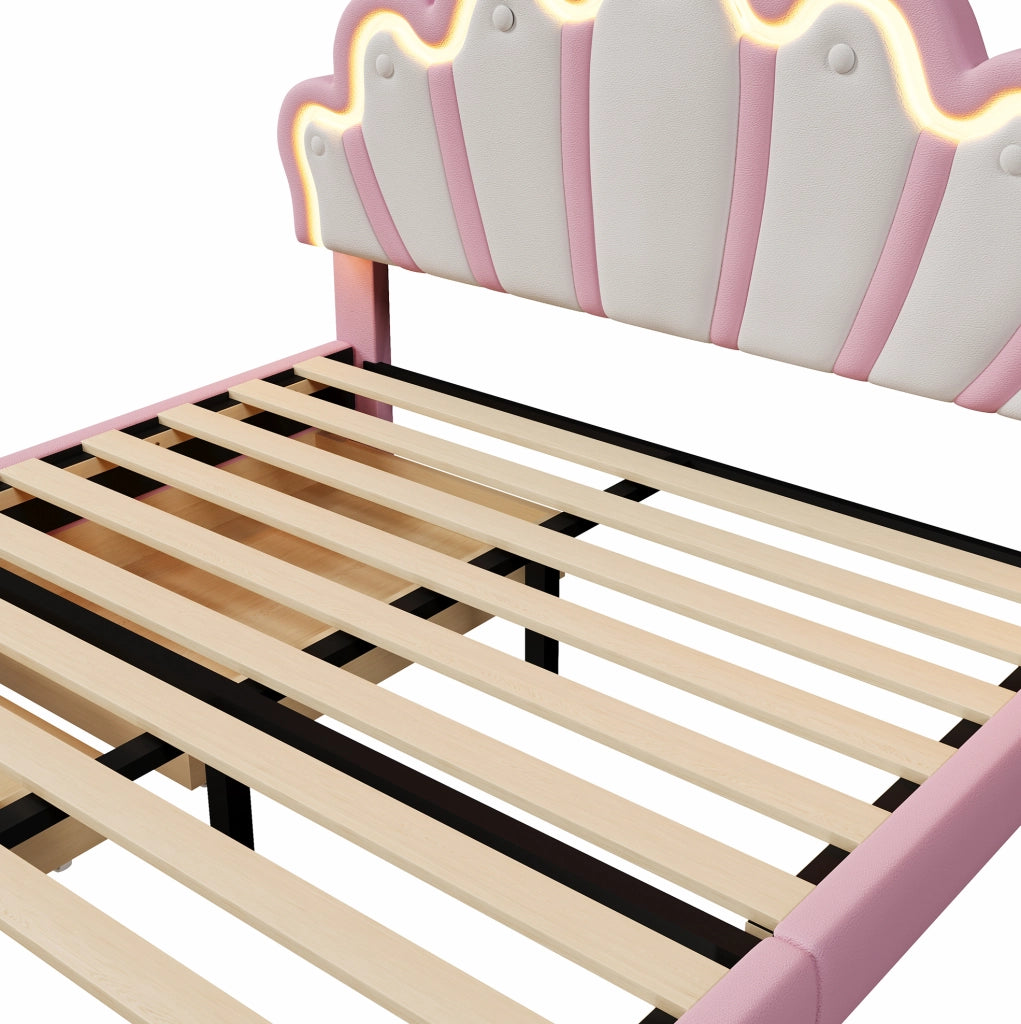 Letto imbottito 140 x 200 cm con luci LED e cassetti