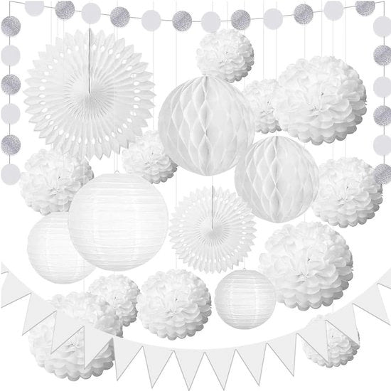 Set di Lampioni a Papel Bianchi da 20 pezzi per Decorazione di Matrimonio, Festa di Nozze e Festa di Impegno