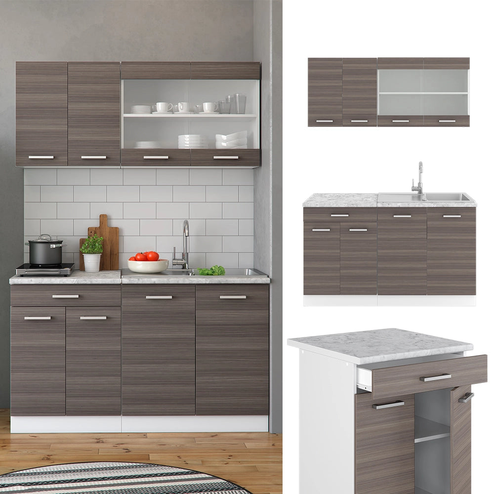 Vicco Cucina monoblocco Grigio prezioso/bianco 140 cm , PL Rovere