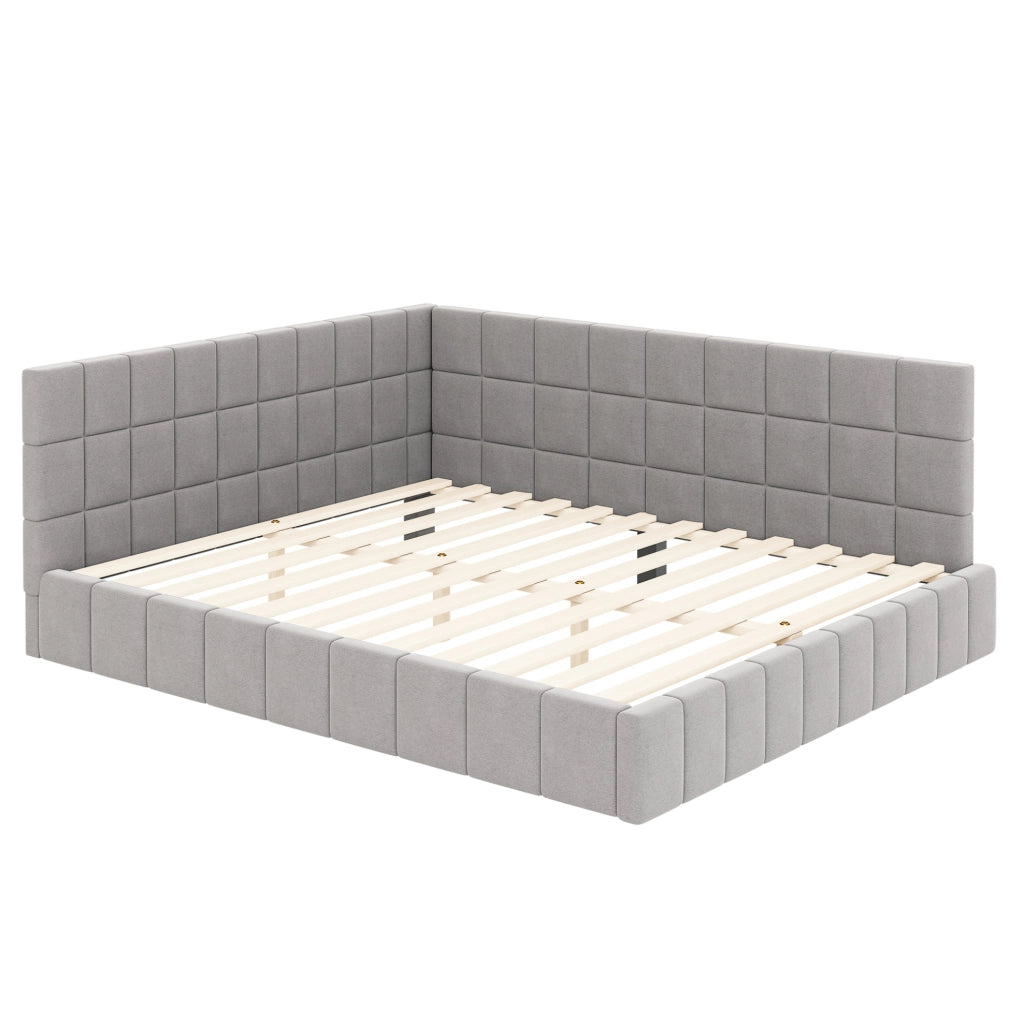 Letto a giorno imbottito in tessuto con rete a doghe; 160x200 cm; grigio