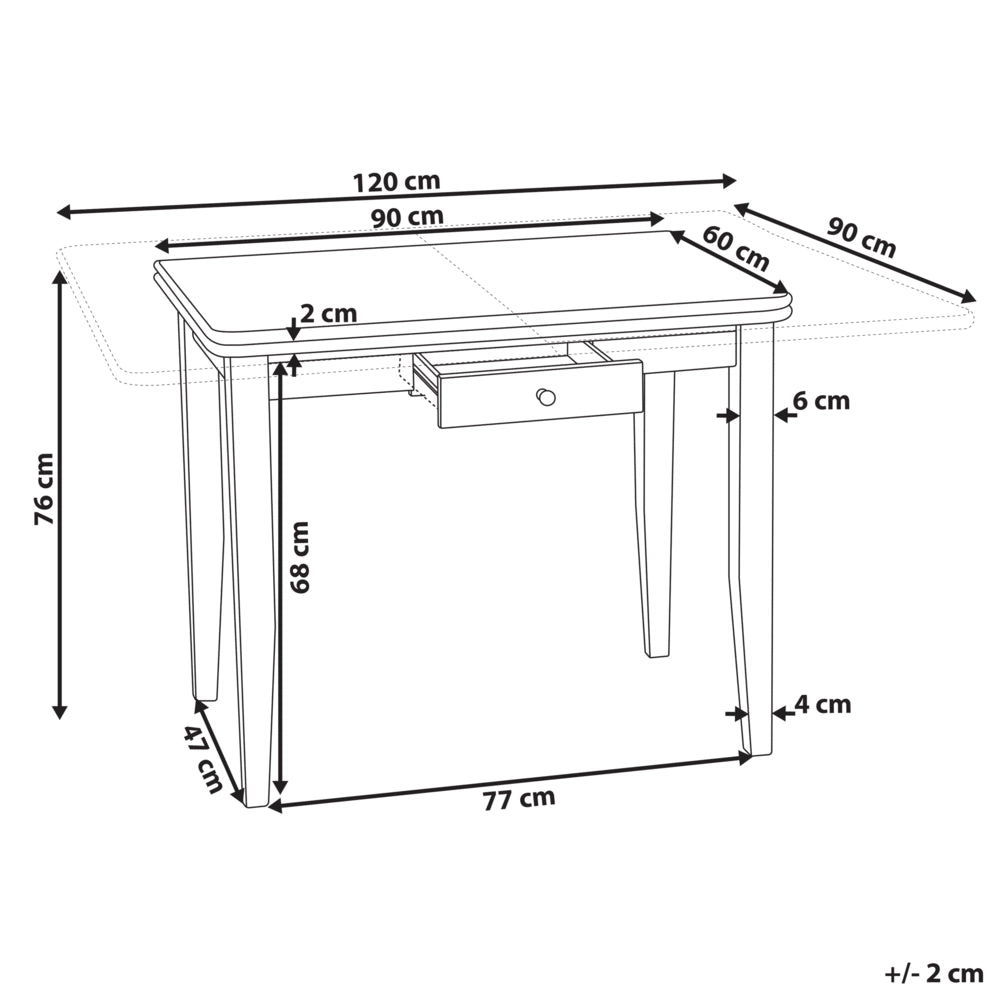 Tavolo da pranzo allungabile in legno chiaro 90/120 x 60 cm con cassetto