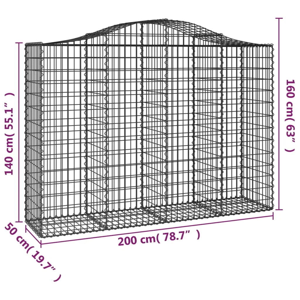 Cesto gabbione recinzione a gabbia muro di contenimento ad arco 200 x 50 x 140/160 cm ferro zincato argento 02_0040027