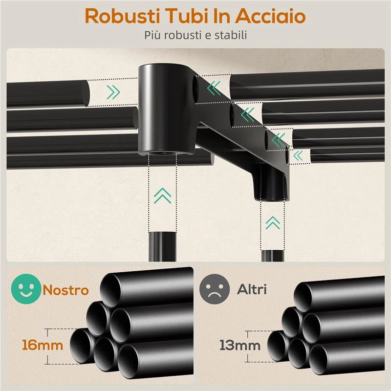 GUARDAROBA PORTATILE CON 2 ASTE E 6 RIPIANI, IN TESSUTO NON TESSUTO, PLASTICA E ACCIAIO, 111X43X185 CM, NERO