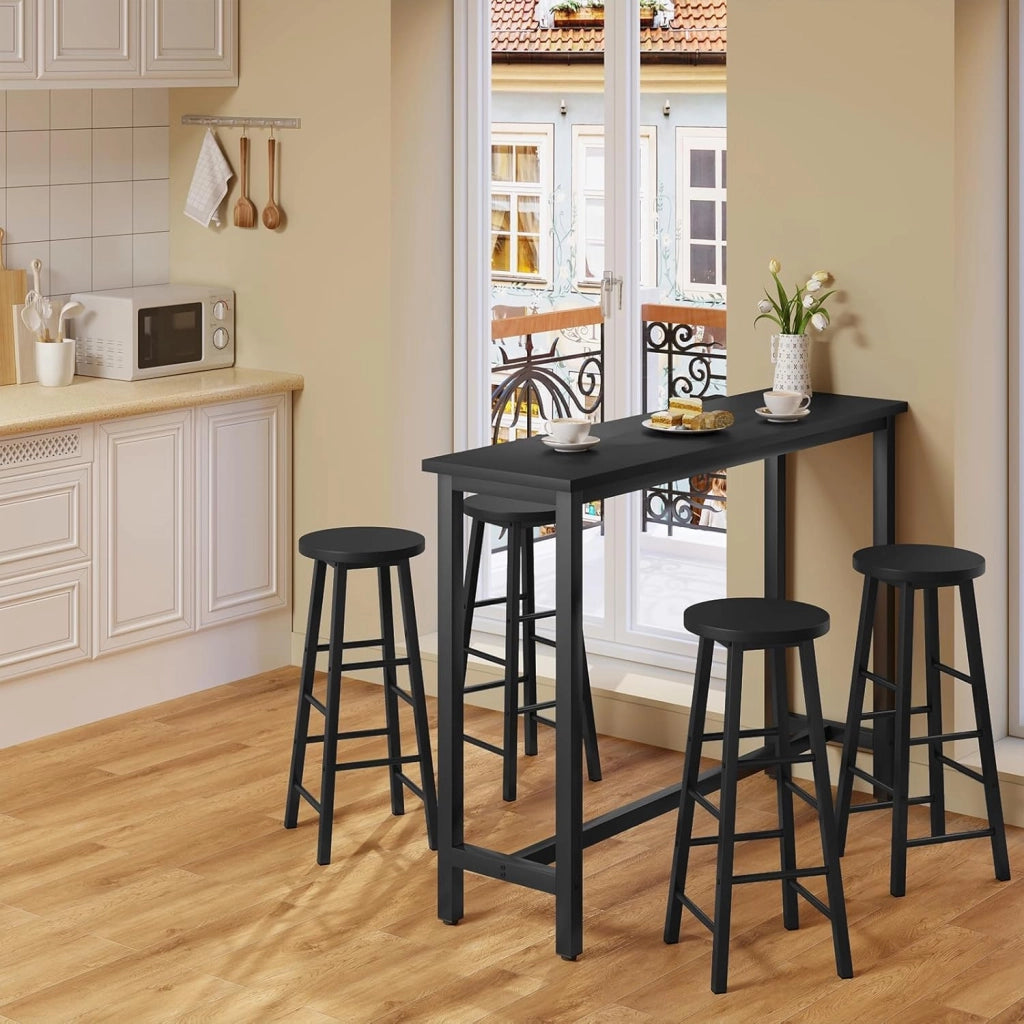 Tavolo da Bar Rettangolare Alto Tavolino per Cucina in Metallo Legno 140x40x100 cm