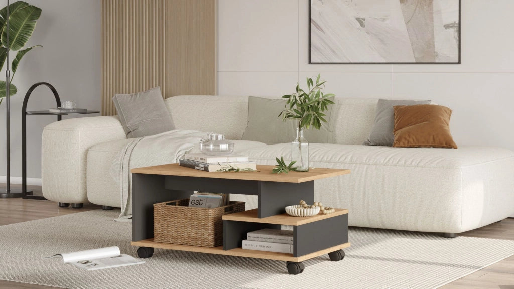 Tavolino in legno "MIN9" - 90 x 51 x 42 cm - Grigio antracite