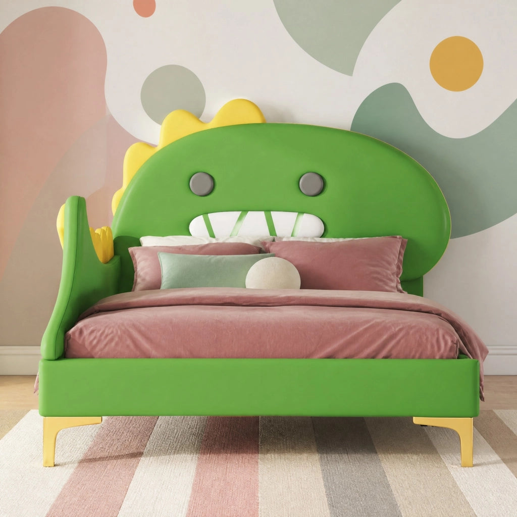 LETTO bambini a forma di dinosauro 90 x 200 cm Verde in PU e MDF