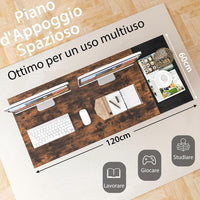 Scrivania da 120CM/140CM, Scrivania con 2 Cassetti, Gancio e Ripiano, Scrivania Moderna e Multiuso per Studio, Ufficio e Camera da Letto, Marrone Rustico e Nero (140 x 75 x 60 cm)