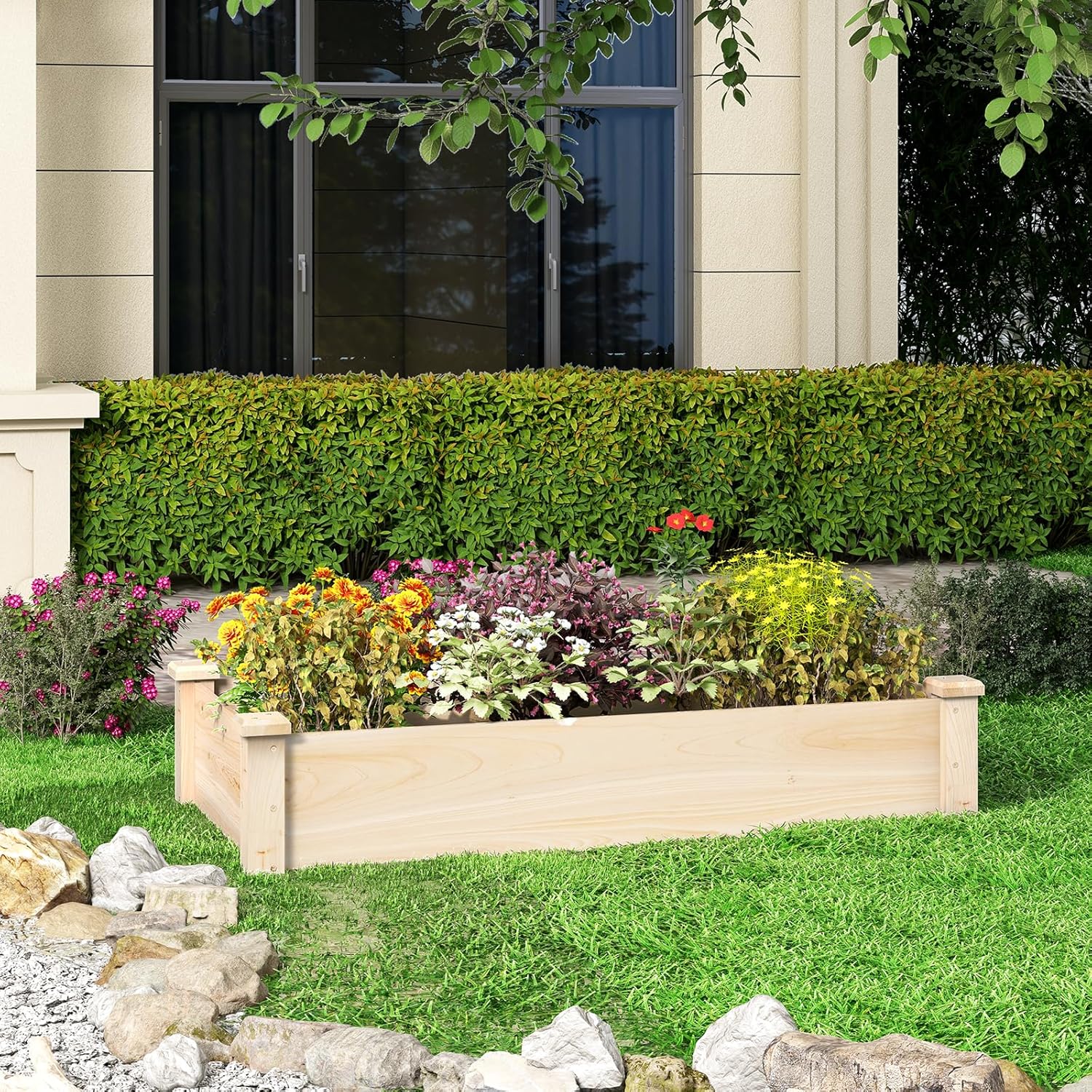 Orto Rialzato da Esterno in Legno di Pino, Vaso per Piante con Fondo Aperto, Fioriera da Giardino per Fiori, Verdure e Erbe da Balcone o Terrazza, Naturale (120 x 61 x 25,5 cm)