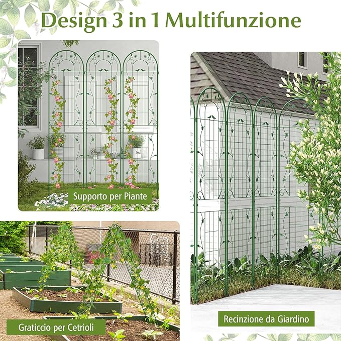 Grigliati per Rampicanti 220 x 50 CM, Set di 2 Tralicci di Metallo Antiruggine per Piante Rampicanti, Rose e Verdure, Decorazione Esterna per Giardino, Cortile e Patio (Verde)