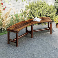 Panchina Curva da Patio, Panchina di Legno Massello per 2-3 Persone, Panca da Fuoco Senza Schienale per Esterni, Giardino e Bordo Piscina, Portata 360 kg (Marrone)