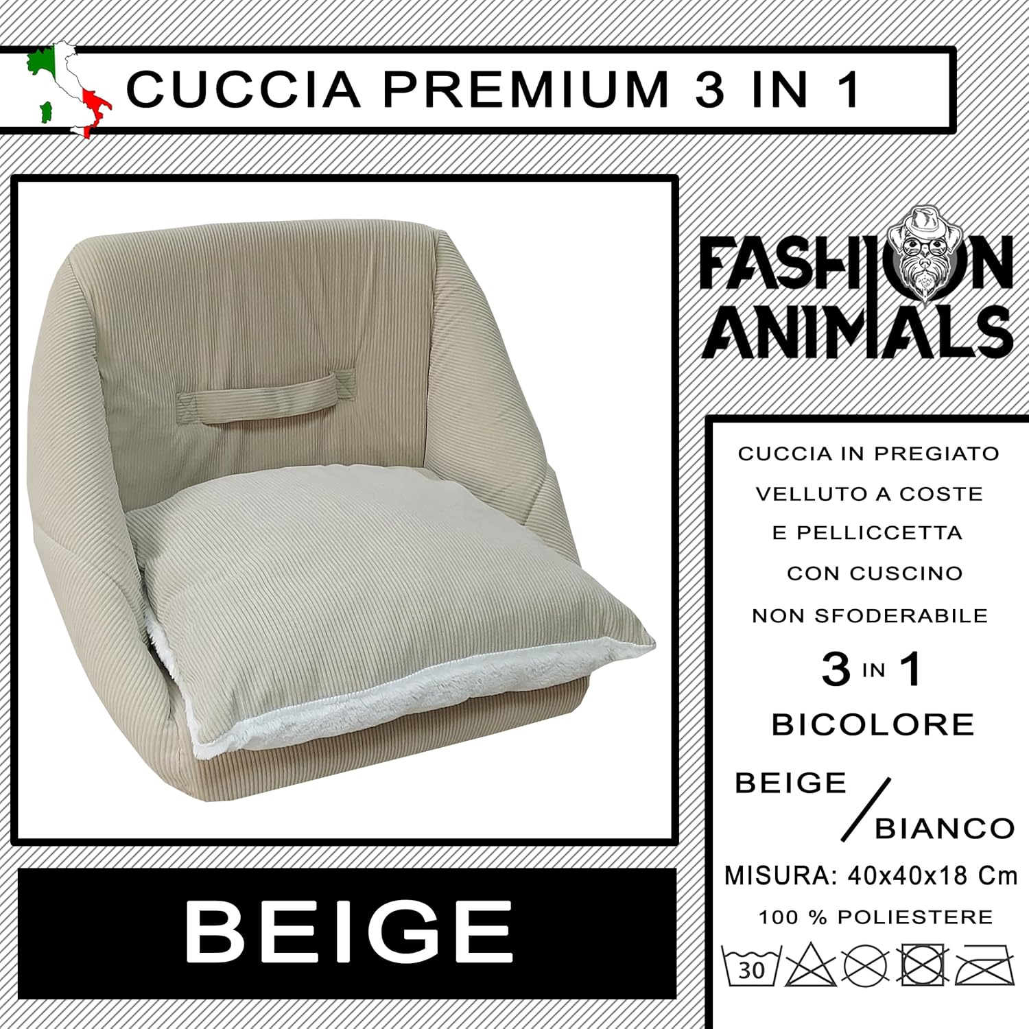 Cuccia Premium per cani e gatti - Letto morbido e confortevole - Base antiscivolo - Resistente e Facile da lavare (3 in 1-Beige)