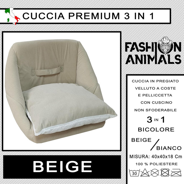 Cuccia Premium per cani e gatti - Letto morbido e confortevole - Base antiscivolo - Resistente e Facile da lavare (3 in 1-Beige)