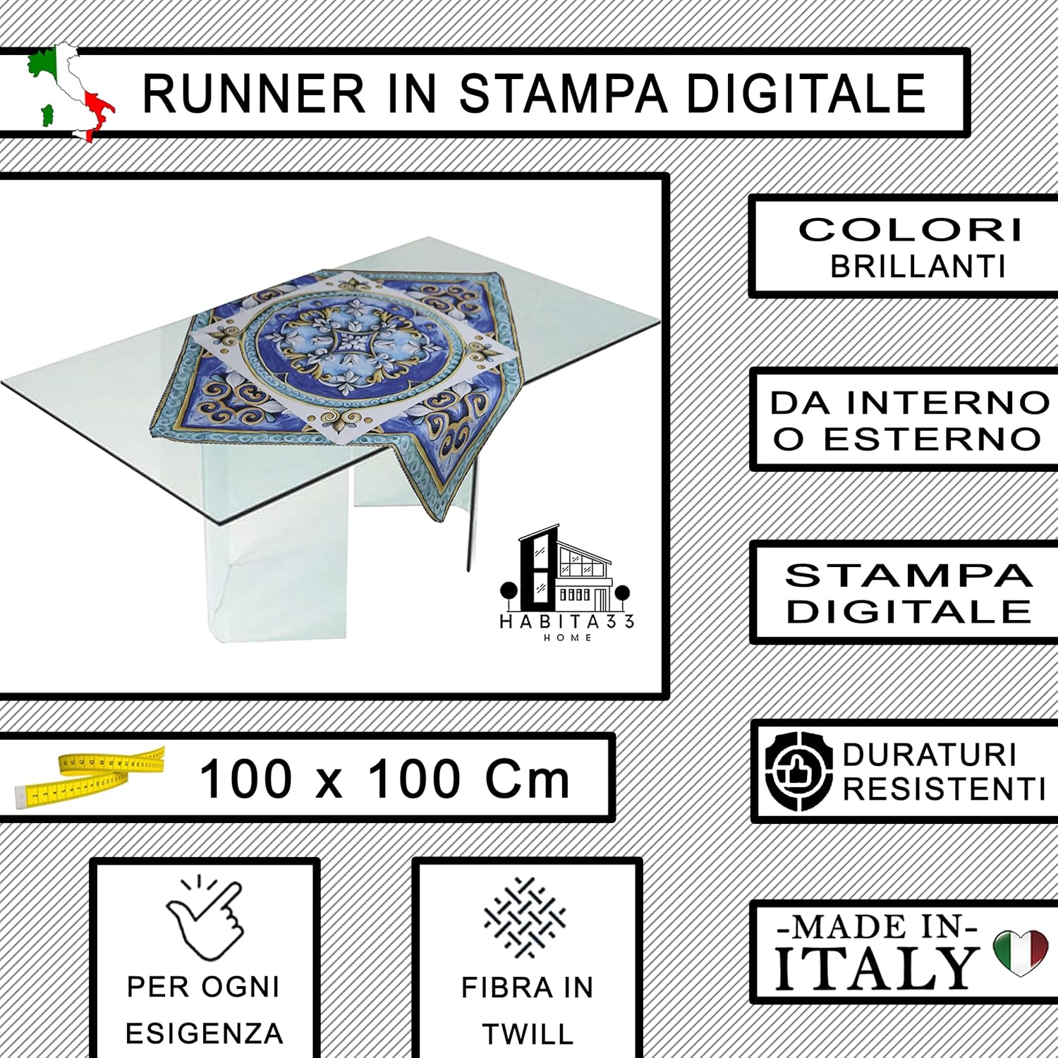 Runner da Tavola, Centrotavola Moderno per Mobili da interno o esterno Made in Italy (Giglio Bianco)