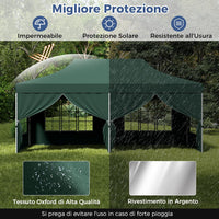 Gazebo da Giardino 3 x 6 m, Tendone per Feste con 6 Pannelli Laterali Rimovibili, con Borsa da Trasporto, Design Pop-up, per Matrimonio Eventi e Barbecue (Verde)