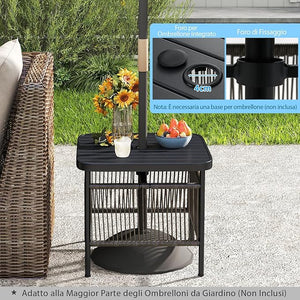 Tavolino da Giardino con Foro per Ombrellone 4 cm, Tavolino da Patio per Veranda, con Gambe in Metallo, Portata 50 kg