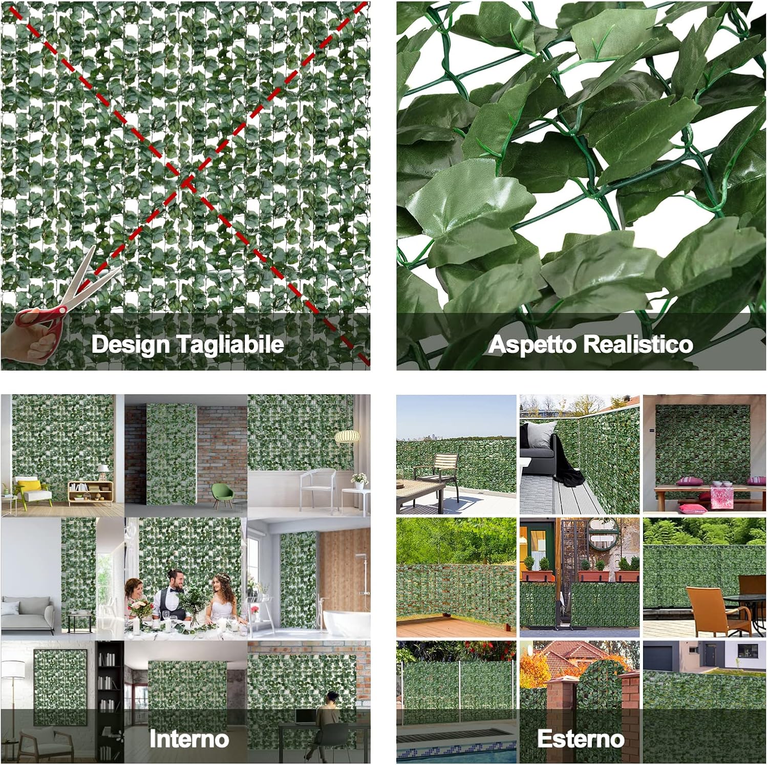 Siepe Artificiale con Foglie Edera Sintetica per Balcone Recinzioni Ringhiere Giardino, 150 x 300 cm