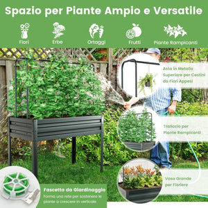 Letto per Orto in Cassetta con Serra da Giardino, Fioriera Rialzata da Giardino in Acciaio Zincato e PE, Aiuola Rialzata con Fori di Drenaggio da Esterno, 115 x 60 x 150 cm, Grigio