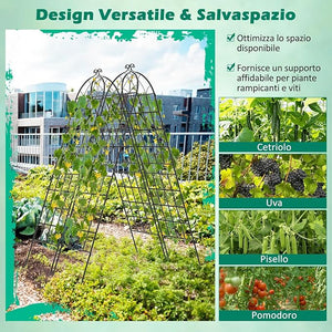 Traliccio da Giardino in Metallo 220 x 50 CM, Set di 2 Pannelli di Recinzione da Esterno per Piante Rampicanti, Decorazione Esterna per Giardino, Cortile e Patio