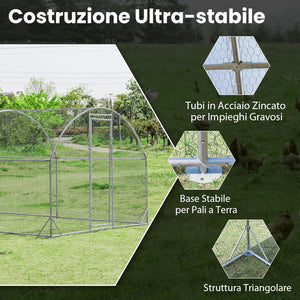Pollaio per Galline da Esterno, Recinto per Polli in Metallo Zincato con Copertura in PE, Abitazione a Forma di Cupola per Anatre e Conigli per Cortile e Fattoria