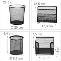 Set di 4 articoli per ufficio in metallo organizer per la posta, blocchetto per appunti, portapenne, cestino per la carta, nero 13_0002463_2