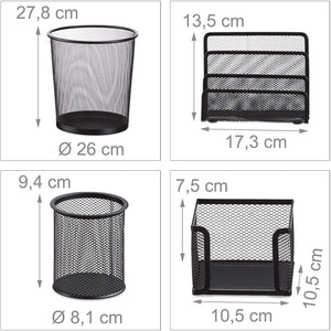 Set di 4 articoli per ufficio in metallo organizer per la posta, blocchetto per appunti, portapenne, cestino per la carta, nero 13_0002463_2