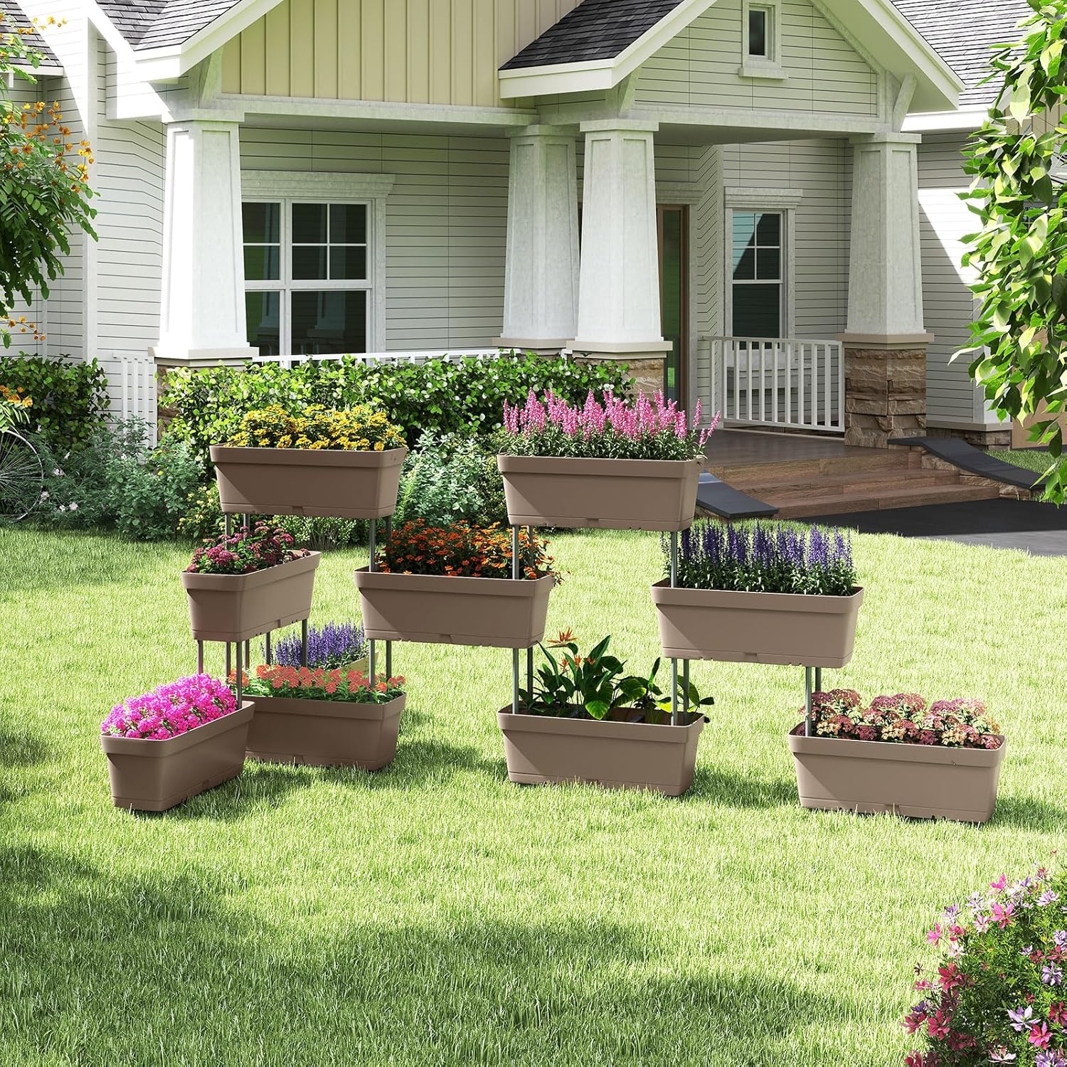 Letto Verticale Rialzato, 6 PZ Fioriere da Giardino per Verdure, Erbe e Fiori, Fioriere Elevate per Interni ed Esterni per Patio, Giardino e Balcone (Grigio)