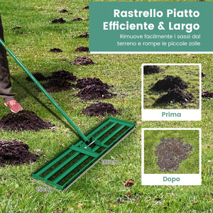 Rastrello Livellatore per Prato, Attrezzo per la Livellatura del Prato con Manico Ergonomico, Livellatrice per Giardino, Cortile, Campo da Golf, Fattoria e Pascolo (106 x 25 cm)