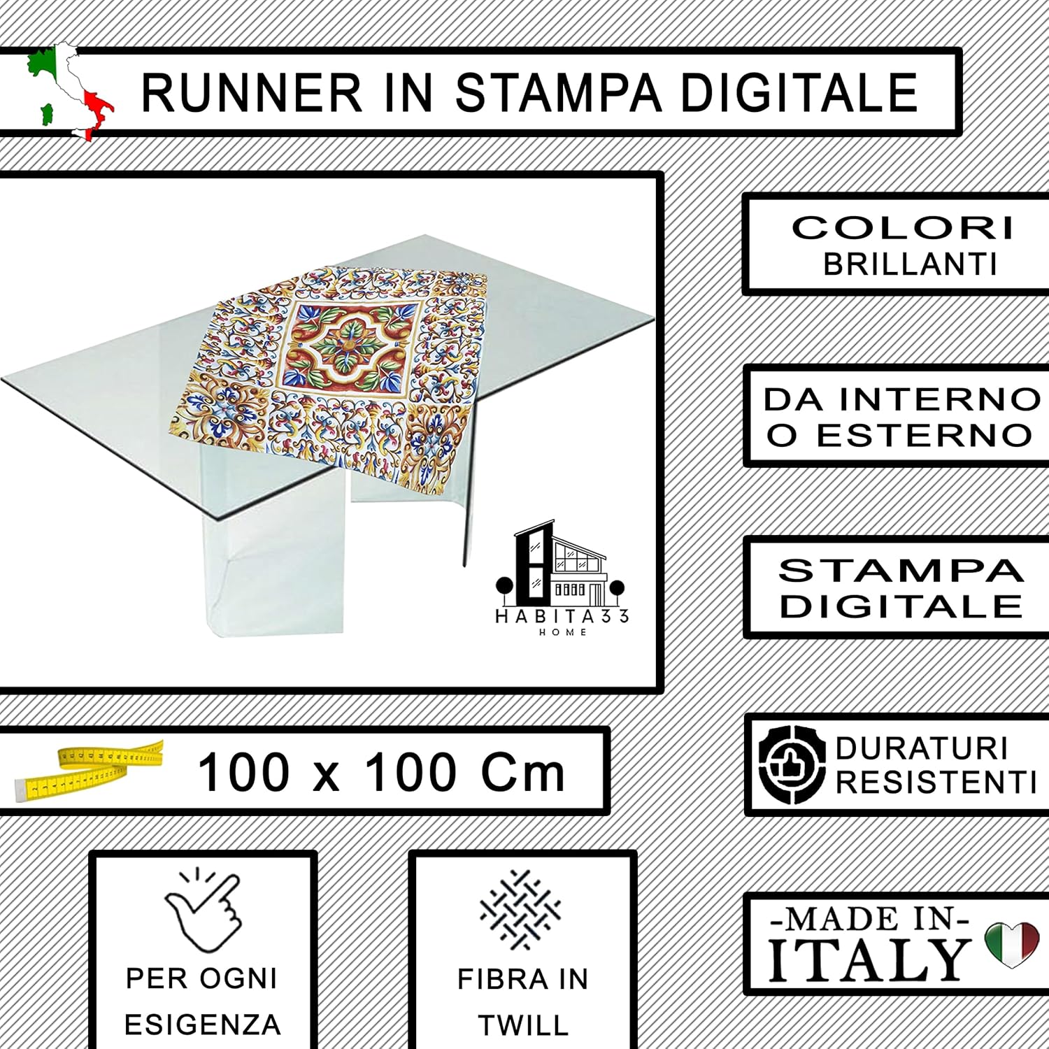 Runner da Tavola, Centrotavola Moderno per Mobili da interno o esterno Made in Italy (Foglie)