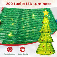 Albero di Natale Pieghevole 190 cm, Decorazione dell'Albero di Natale con 200 Luci LED, Stella in Cima, Palline di Peluche, Decorazione Natalizia per Casa, Giardino, Negozio