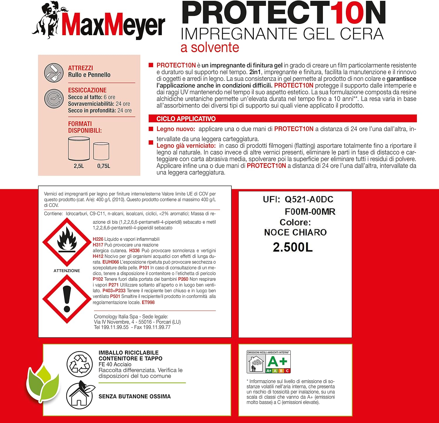 Impregnante a Solvente per Esterni PROTECT10N, Noce Chiaro, 2.5L