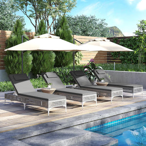 Lettino Prendisole Giardino in Rattan PE, Sedia a Sdraio da Patio, con Schienale Regolabile a 6 Livelli, Cuscino e Poggiatesta Removibili, Lettino Esterno per Piscina Terrazza, Portata 180 kg