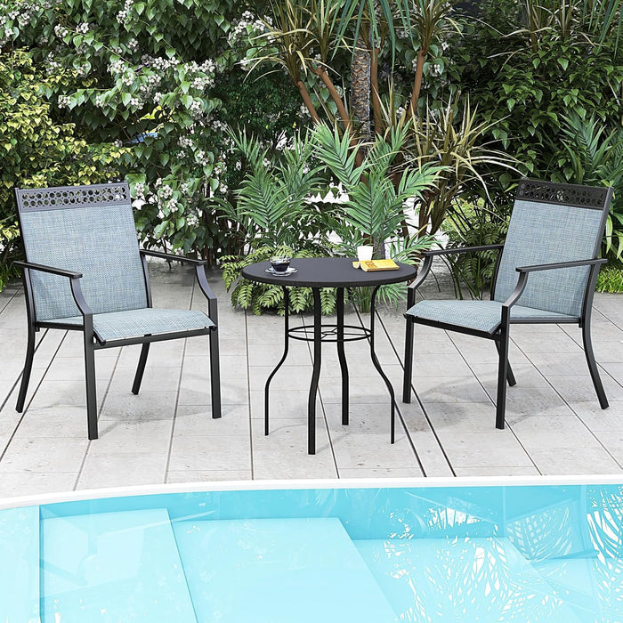 Set di 2 Sedie da Giardino in Textilene, Sedie da Esterno con Schienale Alto, Braccioli, Robusto Telaio in Metallo, Fino a 150 kg, per Patio Terrazza Balcone (Blu + Nero)