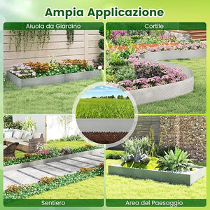 Bordatura da Giardino 6 M, Set di 6 Bordi per Aiuola 110 x 22 cm in Metallo Zincato con Paio di Guanti, Recinzione Flessibile per Prato, Cortile e Giardino