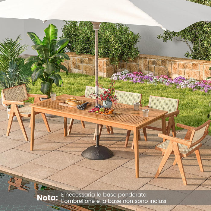 Tavolo Pranzo da Giardino a 8 Posti, Tavolo in Legno con Foro per Ombrellone 5 cm, per Giardino Patio Piscina, Portata 160 kg, 200 x 90 x 75 cm