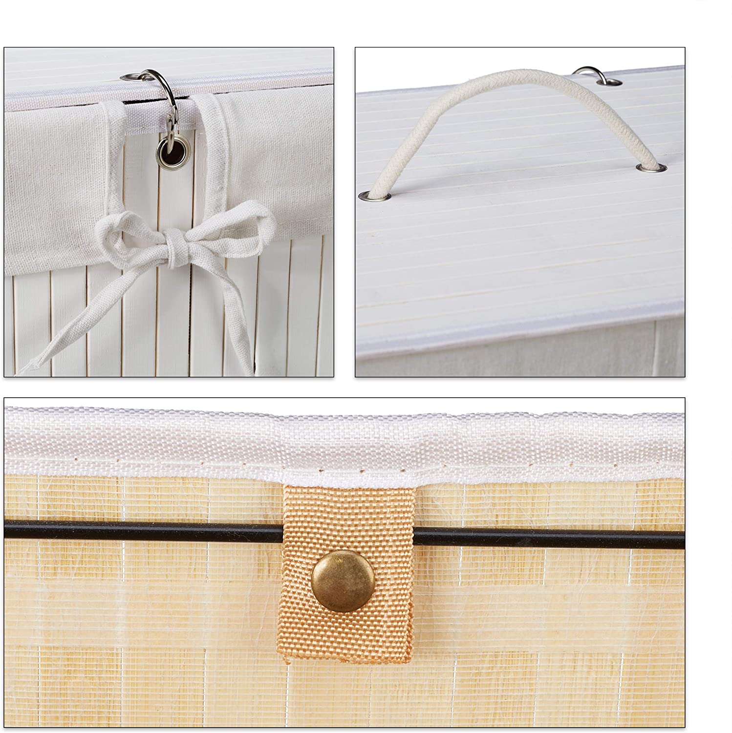 Cesto portabiancheria cesto 2 scomparti con sacco 95 litri bambù bianco 13_0001904_2