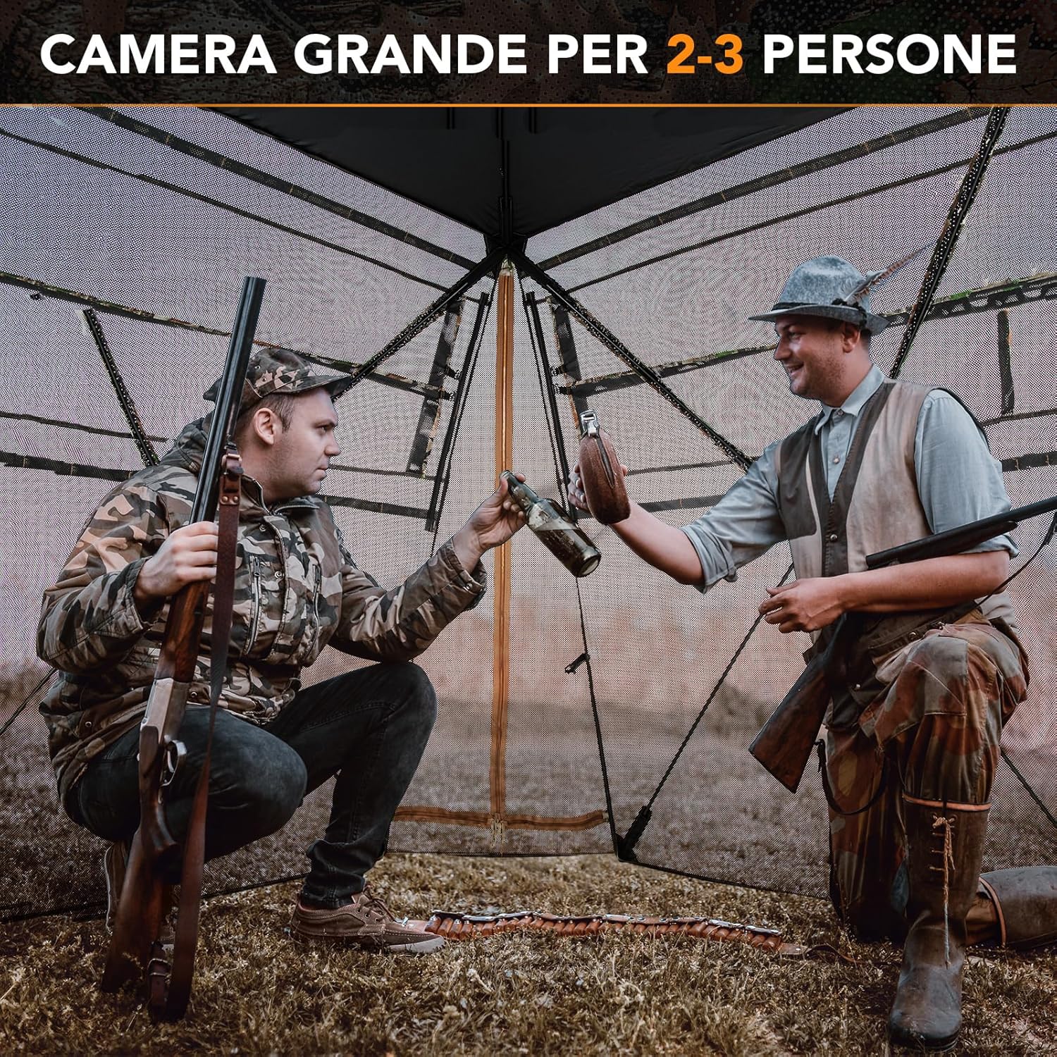 Tenda da Caccia per 2-3 Persone, Tenda Mimetica a Visione a 360° Trasparente per Caccia, Tenda Pop-Up Camouflage con Borsa da Trasporto, Attrezzatura e Accessori da Caccia, 249 x 211 x 175 cm