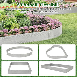 Bordatura da Giardino 6 M, Set di 6 Bordi per Aiola 110 x 20 cm in Metallo Zincato con un Paio di Guanti, Recinzione Flessibile e Forma Regolabile