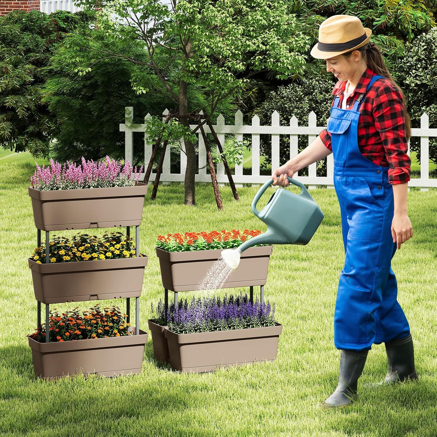 Letto Verticale Rialzato, 6 PZ Fioriere da Giardino per Verdure, Erbe e Fiori, Fioriere Elevate per Interni ed Esterni per Patio, Giardino e Balcone (Grigio)
