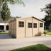 Casa da giardino in legno naturale Timbela M330+M330G CON PAVIMENTO IMPREGNATO H246x418x420 cm/16 m?²-