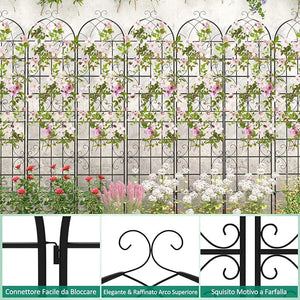 Traliccio da Giardino in Metallo 220 x 50 CM, Set di 2 Pannelli di Recinzione da Esterno per Piante Rampicanti, Decorazione Esterna per Giardino, Cortile e Patio