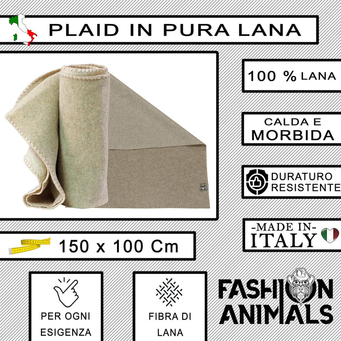 Plaid per cani e gatti - 100% Lana - Coperta morbida e lavabile 150x100 cm - Elegante e resistente - Made in Italy (Crema)