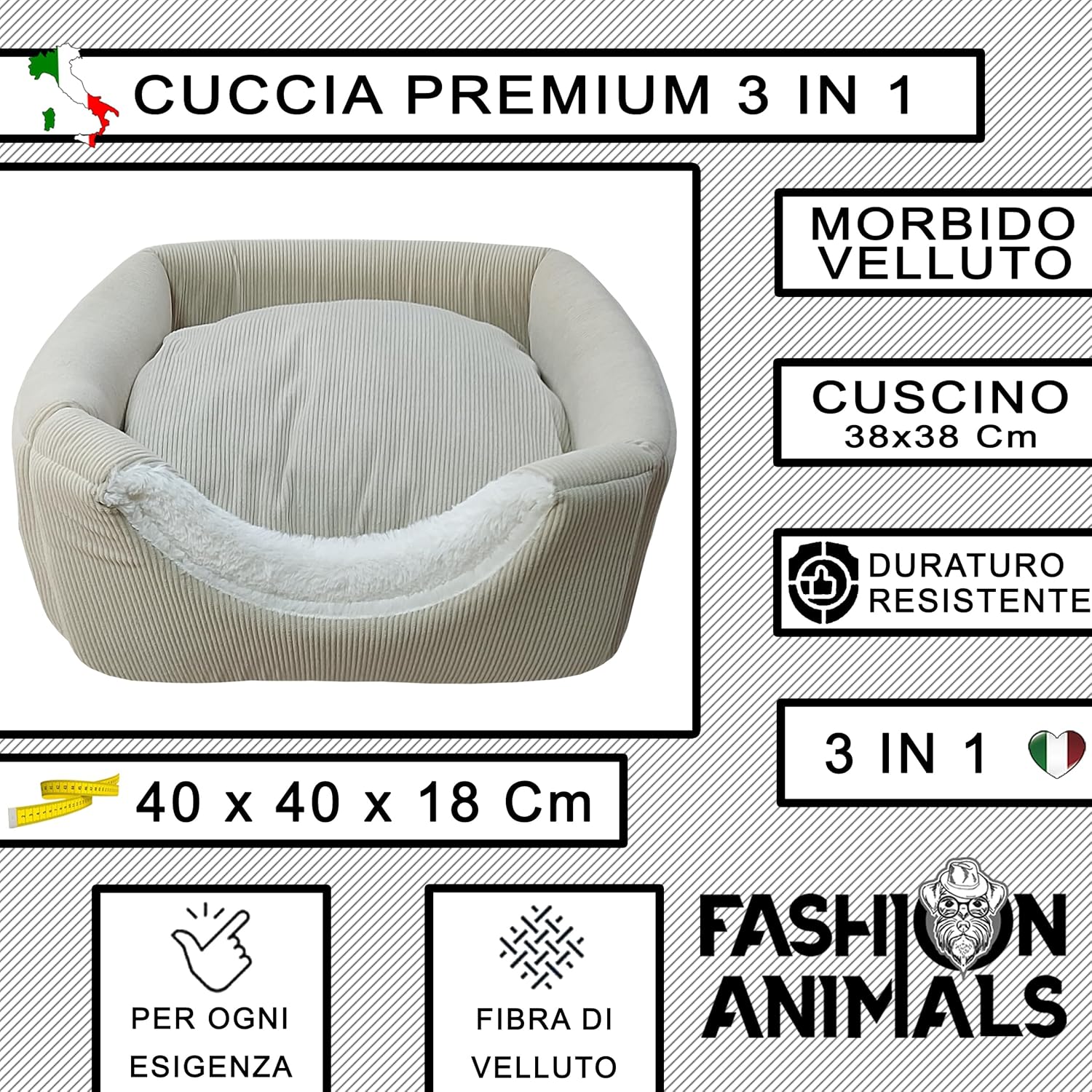 Cuccia Premium per cani e gatti - Letto morbido e confortevole - Base antiscivolo - Resistente e Facile da lavare (3 in 1-Beige)