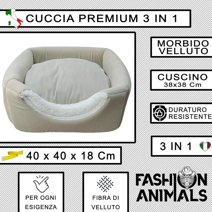Cuccia Premium per cani e gatti - Letto morbido e confortevole - Base antiscivolo - Resistente e Facile da lavare (3 in 1-Beige)