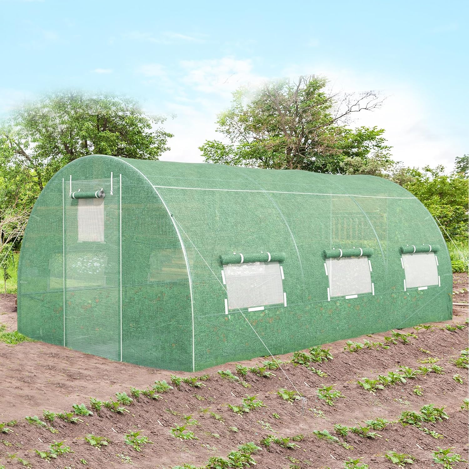 Serra da Giardino, Serra Tunnel per Orto e Piante con Copertura Resistente, Struttura Robusta in Acciaio Zincato, Finestre Avvolgibili e Porte con Cerniera (400 x 300 x 200 cm)