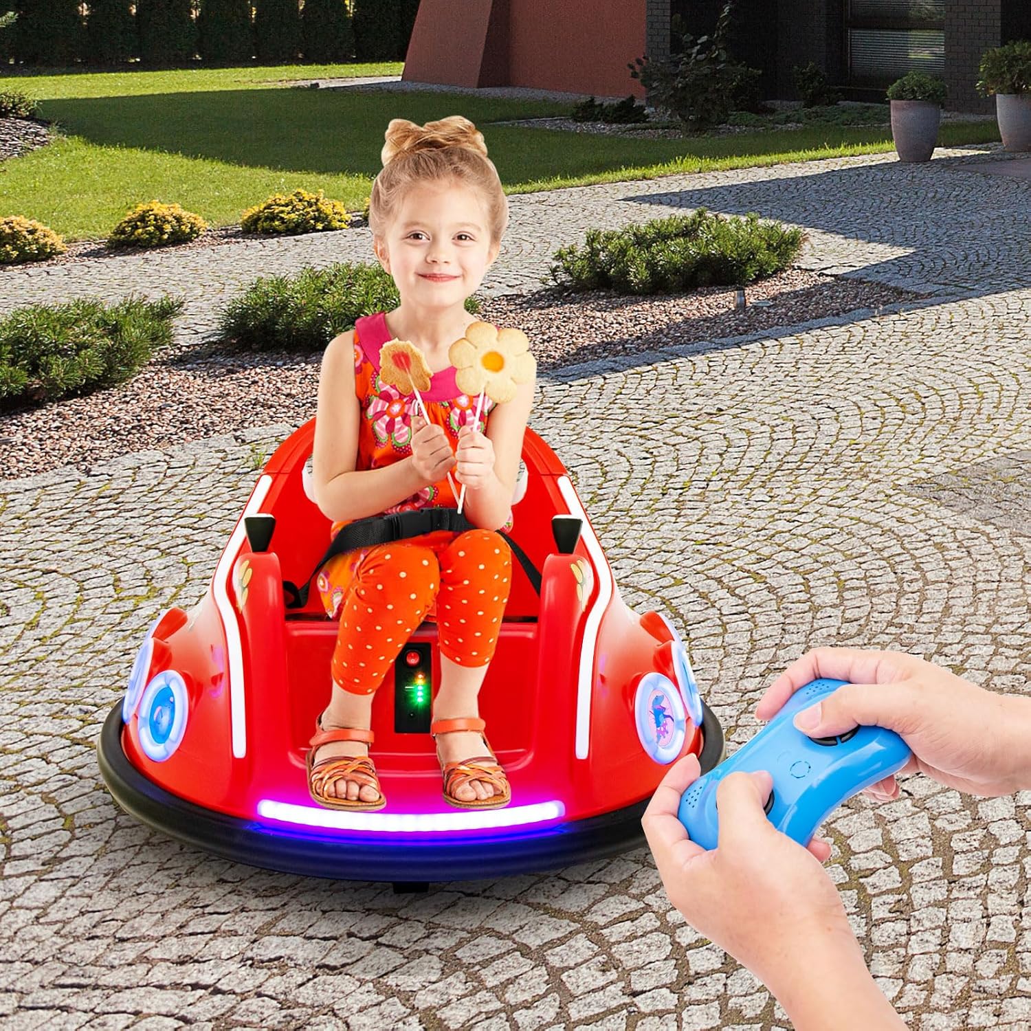 12V Autoscontro Elettrico per Bambini, Macchina Elettrica per Bambini con Design Girevole a 360° Telecomando Luci Musica, Macchina Cavalcabile per Bambini 37-96 Mesi (Rosso)