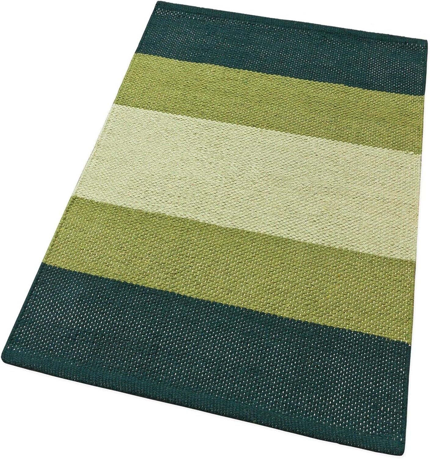 Tappeto Cucina Bagno Puro Cotone Assorbente Intrecciato a Mano Verde 55x280 cm