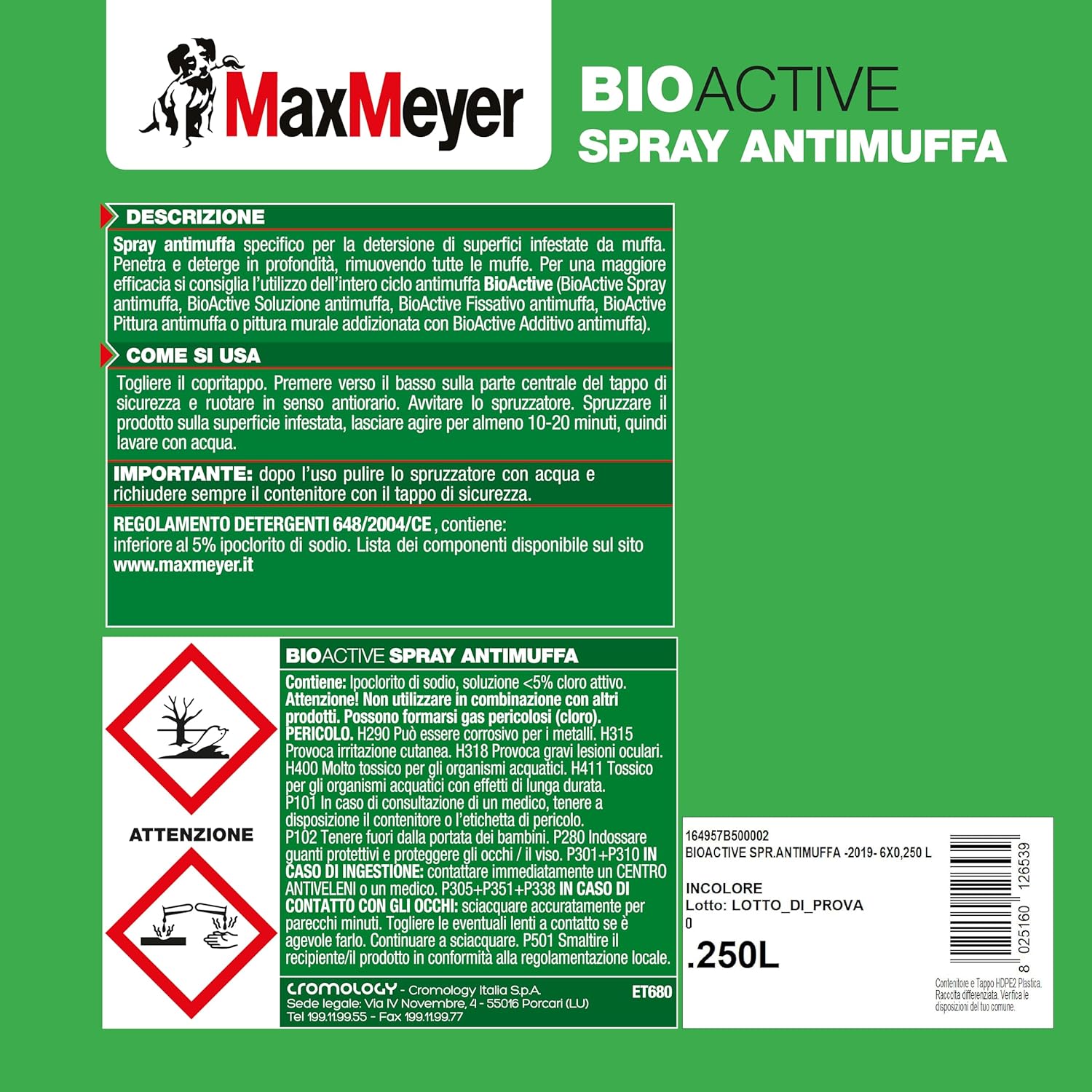 Spray Antimuffa per Muri in Ambienti Umidi BIOACTIVE, 0.25L